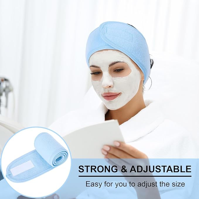 Whaline Spa Facial Headband Head Wrap Terry Cloth Headband 4 Counts Stretch Towel for Bath, Makeup and Sport (Light Blue)