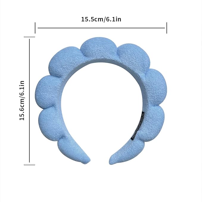 Puffy Sponge Spa Hairband, 2 Pack for Women Face Washing, Makeup Removal, Shower, Skincare (Pink, Blue)