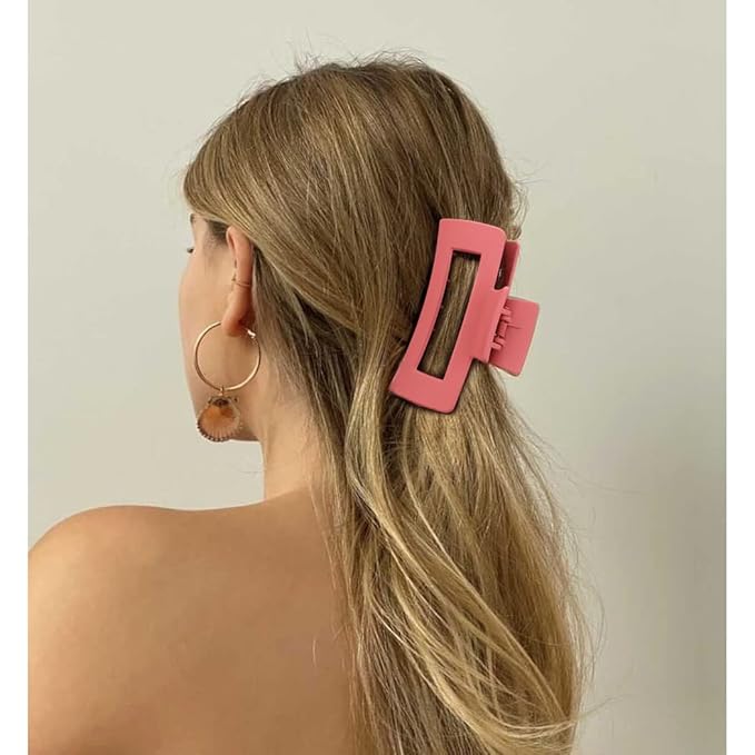 Canitor Pink Hair Clips Set for Women - 4PCS Matte Rectangular Claw Barrettes, Non-Slip Large Clips for Thick Hair, French Design