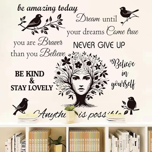 Inspirational Quote Wall Decals Vinyl Quotes Stickers Removable Positive Saying Wall Lettering Girl Tree Stickers Home Decor.
