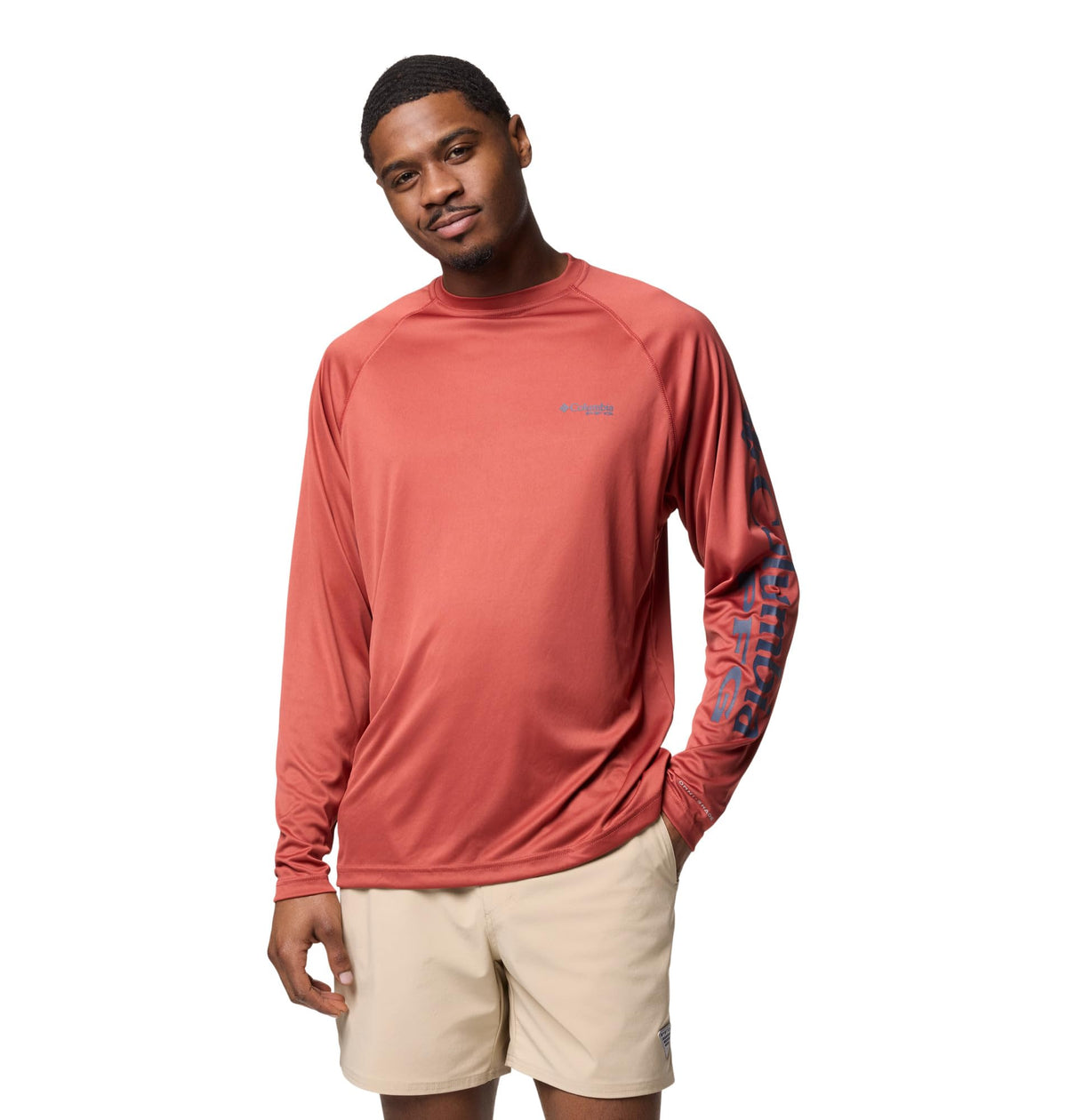 Columbia Men's PFG Terminal Tackle Long Sleeve Fishing Shirt, Dusty Crimson/Nocturnal Logo, 1X