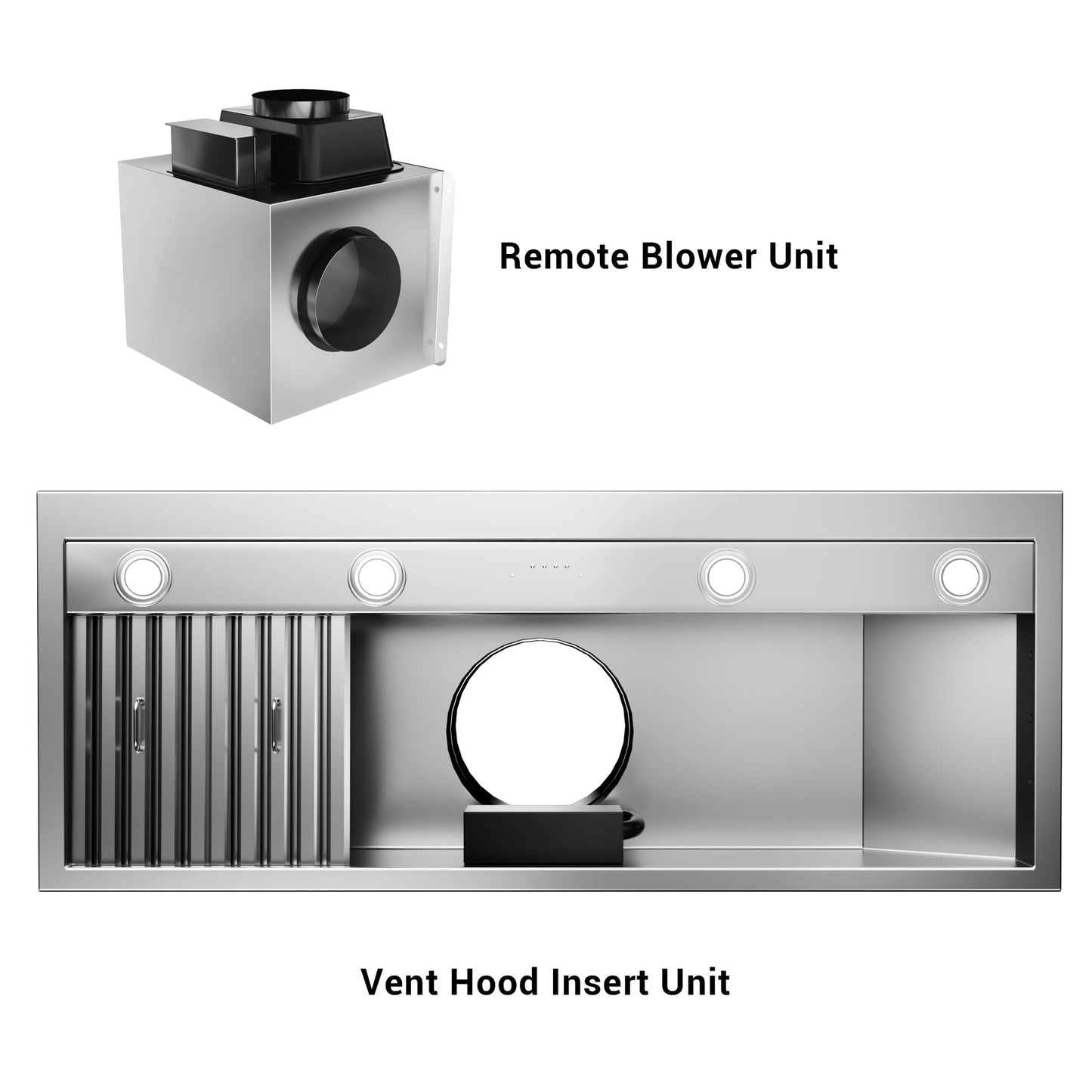 48-inch Range Hood Insert with Inline Remote Blower, CT Copper Tailor 1260CFM Kitchen Vent Hood, 4-Speed Exhaust Fan, 4 LED Lights, 8" Round Ducted,Baffle Filters, in Stainless Steel