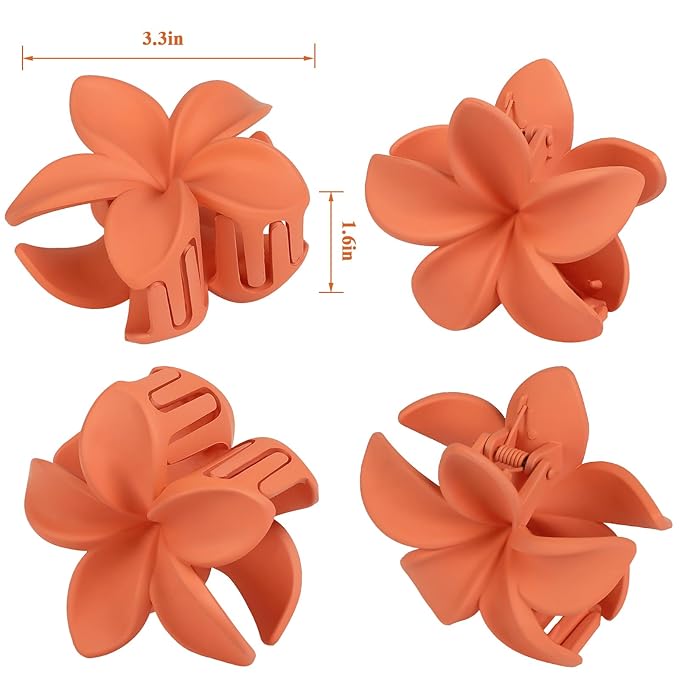 Flower Hair Clips for Women 6 Pcs Hawaiian Large Claw Clips Plumeria Medium Hair Claw Clips for Thick Thin Hair Hibiscus Tropical Beach Hair Accessories for Women Girls and Girls (Orange)