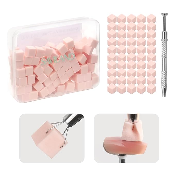 SAVILAND 100PCS Nail Sponges for Ombre: Pink Nail Art Sponges With Grabbing Pen Ombre Nail Sponge Gradient Nail Tools Aura Nails Ombre Nail Brush Professional Home DIY Nail Art Salon