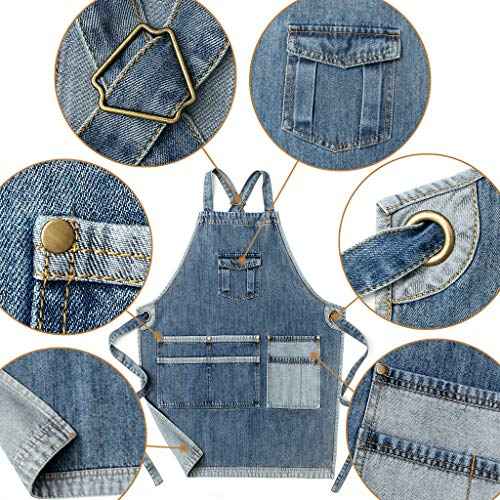 Jeanerlor - Mens Woodworking Hairdresser Tool Apron with Pockets for Welding Men - Aprons Cobbler Cross Straps & Adjustable L to XXL (Blue) Plus Size