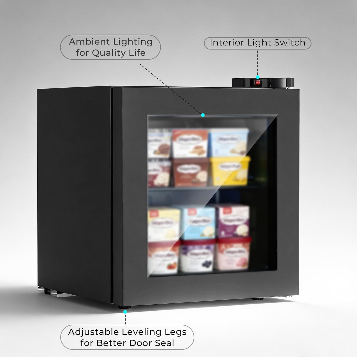 COWSAR 1.2 Cu Ft Mini Freezer Compact Display Freezer with Removable Shelf Countertop Freezer for Kitchen/Office/Dorm 7 Temperature Settings -18℉ to -10℉ for Ice Cream/Meat/Sea Food