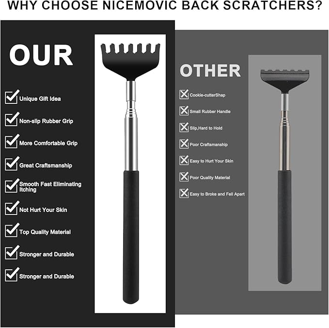 NICEMOVIC 6 Pack Back Scratcher for Men Women, Stocking Stuffers White Elephant Gifts for Adults, Game Prizes for Adults, Extendable Bulk Back Massager Tool for Thanksgiving Birthday Idea Gifts