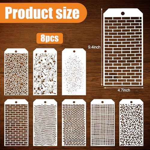 8pcs Painting Stencils - Leopard, Brick, Abstract Plaid & More - Reusable & Washable - Perfect for DIY Crafts, Cards, Furniture & Fabric