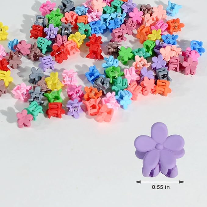 Mini Flower Hair Clip Flower Clips,Colorful Mini Hair Claw,for Women, Girls,Baby, Toddler Bangs Strong Grip Small Tiny Rainbow Hair Clips (100, Matte Colors)