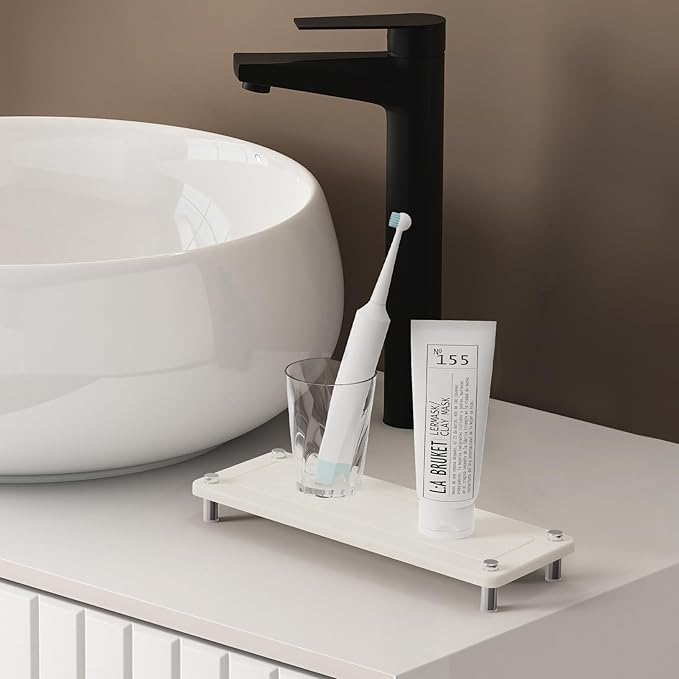 Kitchen Sink Caddy Water Absorbing Stone Tray For Sink, Diatomite Bathroom Countertop Tray Organizer, Faucet Stone Drying Mat Coaster Soap Dish Sponge Dispenser Holder (White)