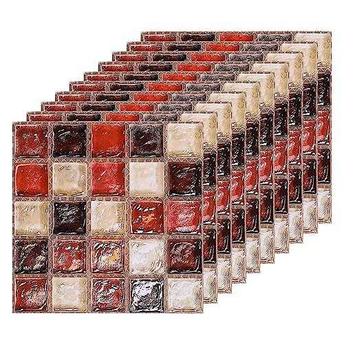 uxcell Peel and Stick Wall Sticker, 25Pcs 3.94"x3.94" Waterproof Small Size Mosaic Self-Adhesive Stickers Decorative for Kitchen Bathroom, Red+Black