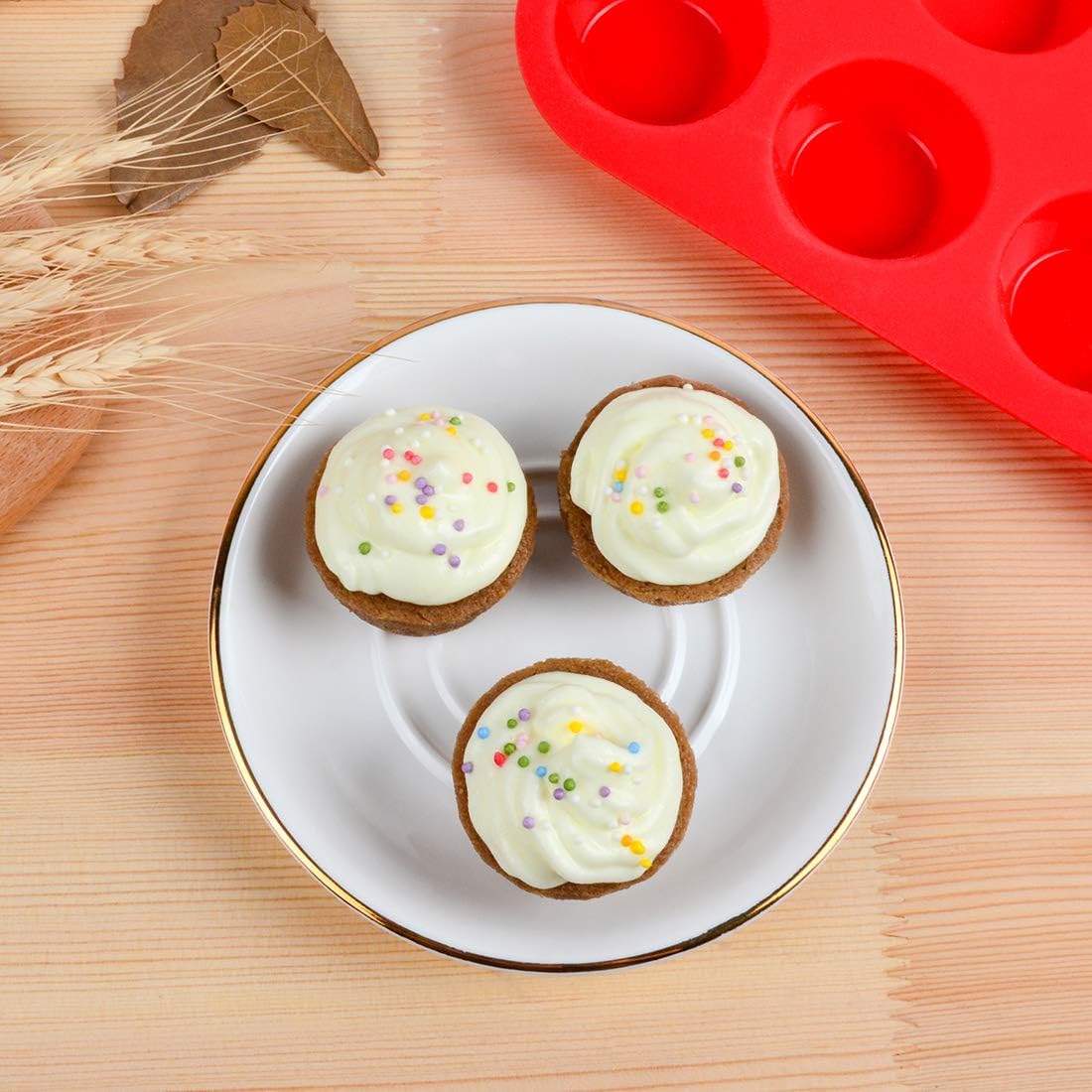 Silicone Mini Muffin Pan, 24 Cups Mini Cupcake Pans Silicone Muffin Tin for Baking Nonstick 2 Pack