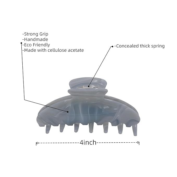 Durable Acetate Hair Clips - 4-Inch Grey tree grain Claw Clips for Fine and Thick Hair (Grey tree grain)