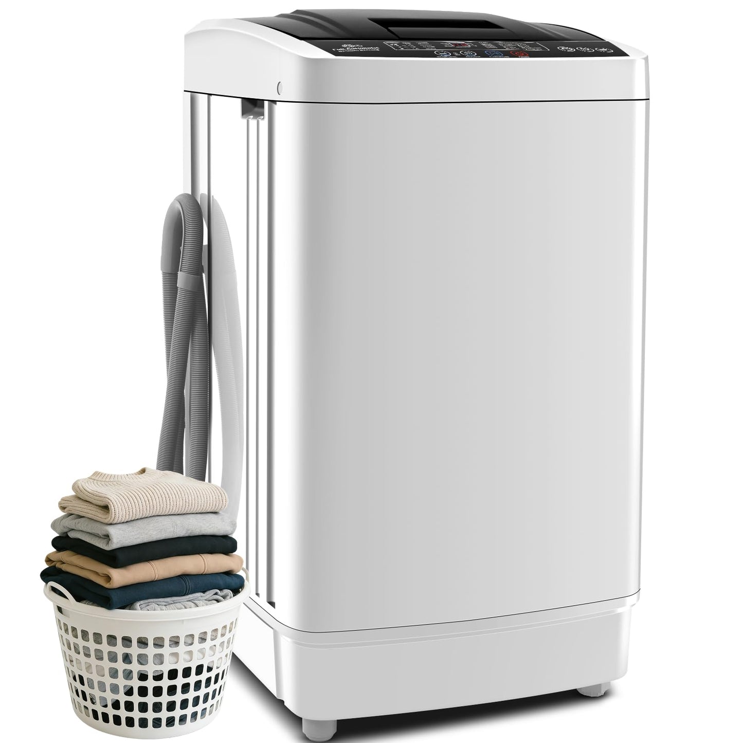 Nictemaw 2.8 Cu.ft Portable Washing Machine, 20 lbs Capacity Full Automatic Washing Machine with 10 Wash Programs, LED Display & Drain Pump, Portable Washer for Apartments, RV, Dorm, Home, Off-white