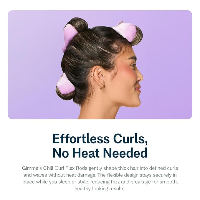 Gimme Beauty Chill Curl Heatless Flex Rods - Gentle & Bendable Hair Rods for Overnight Curls - Bouncy Waves with a Frizz-Free Finish - Snap Closure for Secure Hold - Thick Hair, 4 Count