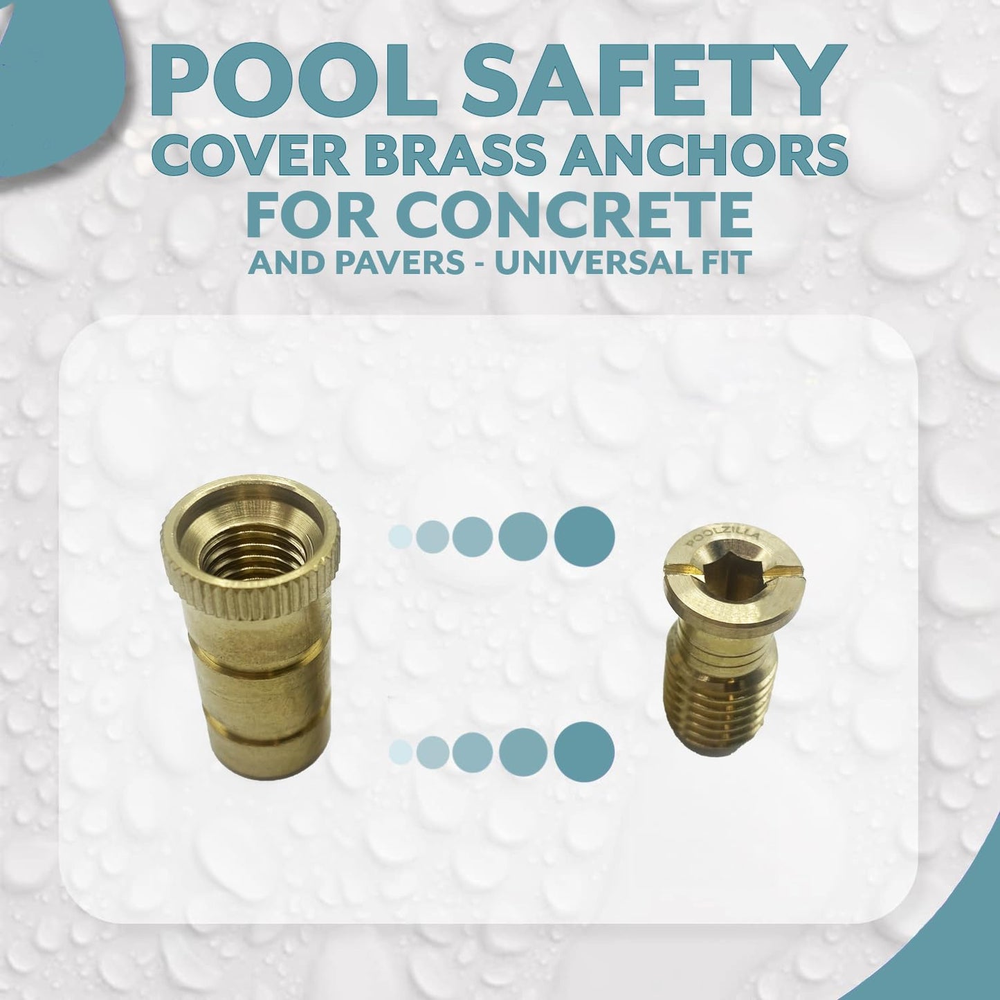 Poolzilla Pool Safety Cover Brass Anchors for Concrete and Pavers - 5 Pack - Universal Fit
