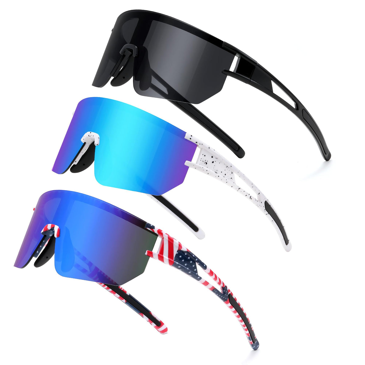 BUYAGE 3PACK Sports Sunglasses for Men Women Youth Baseball Softball 80s Sunglasses for Boys Girls 8-16 Cycling Glasses