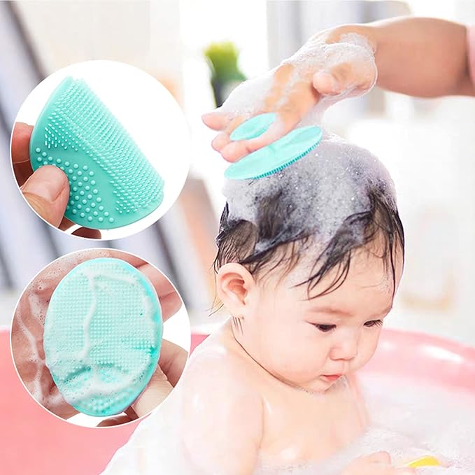 MR LION Baby Cradle Cap Brush, Baby Bath Brush, Silicone Massage Brush, Silicone Scrubbers Exfoliator Brush， Baby Brush for Cradle Cap and Dry Skin (Green & Blue & Pink & Purple)