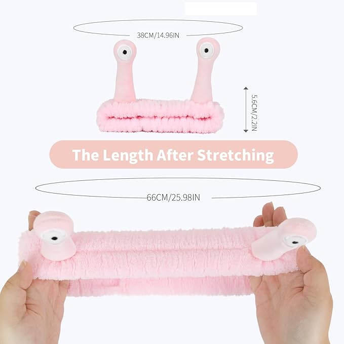 PERFECTSIGHT Kawaii Headband for Spa, Makeup, Washing Face, Party - 2 Pack Cute Hair Band for Shower Beauty Skincare, Soft Facial Headbands for Girls and Women (Green+Pink Snail)