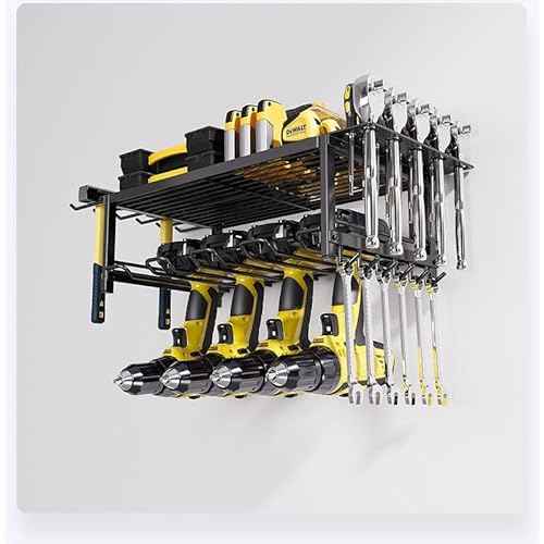 Power Tool Organizer, 2-Layer Metal Wall Mount Storage Rack, Tool Holder for Garage Workshop
