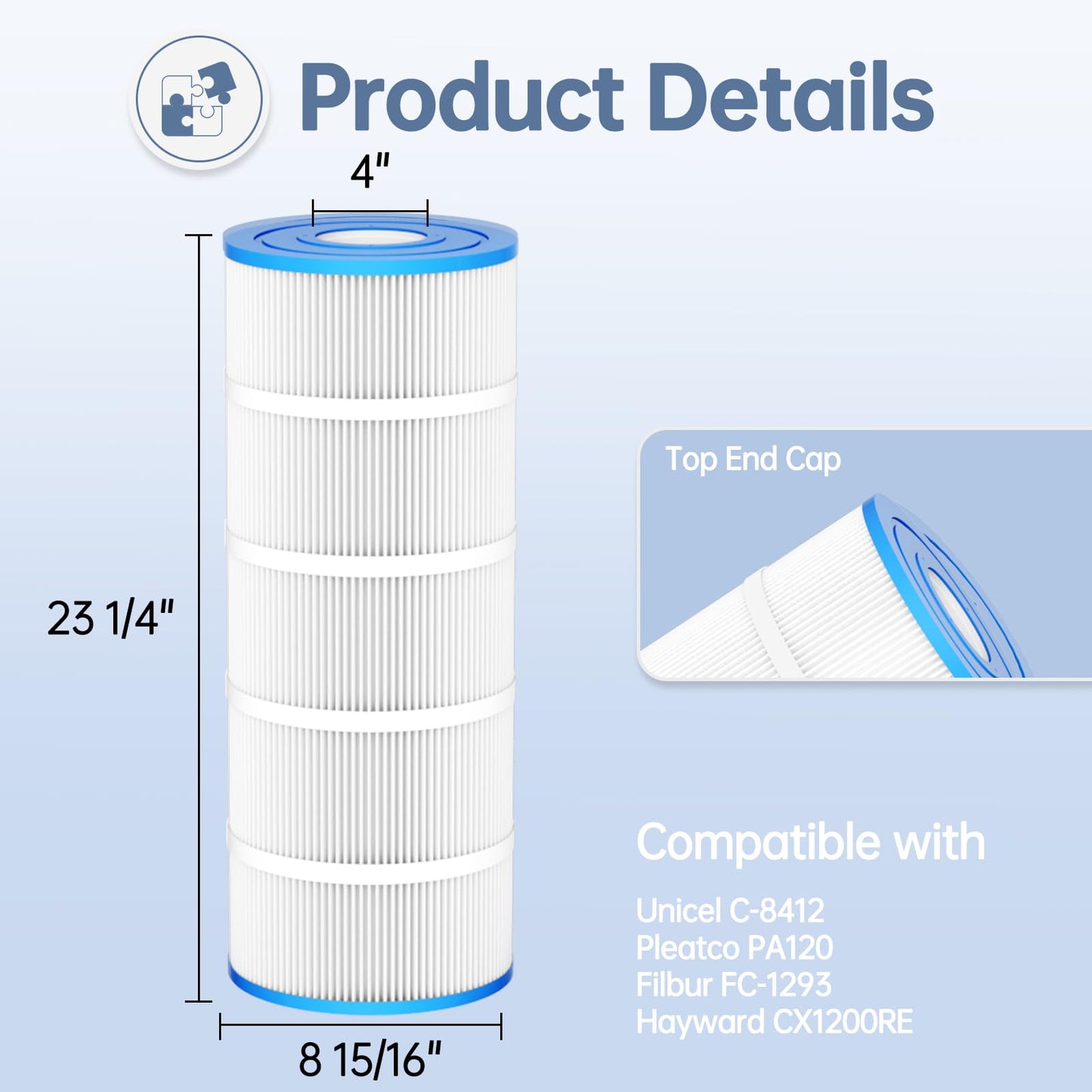 FOIRCEADAL C1200 Pool Filter Cartridge Compatible with Hayward CX1200RE, Unicel C-8412, Ultra-B2, Pleatco PA120, Filbur FC-1293, Clearwater II 125, Waterway Pro Clean 125, 120 Sq. Ft Replacement 1Pack