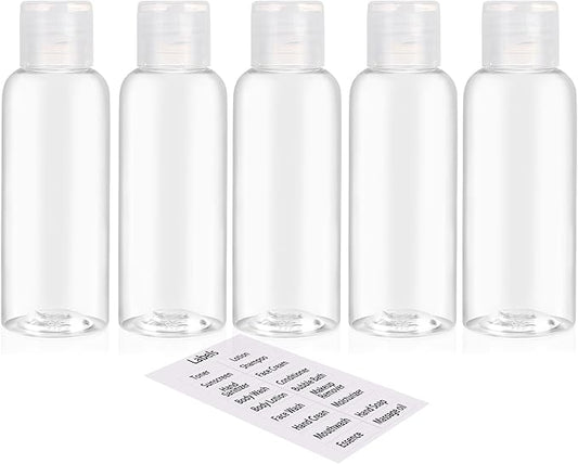 DNSEN 5 Pack 3.4oz Empty Plastic Travel Bottles for Toiletries TSA Approved Leak Proof Squeezable Travel Size Containers Travel Essentials Accessories, clear