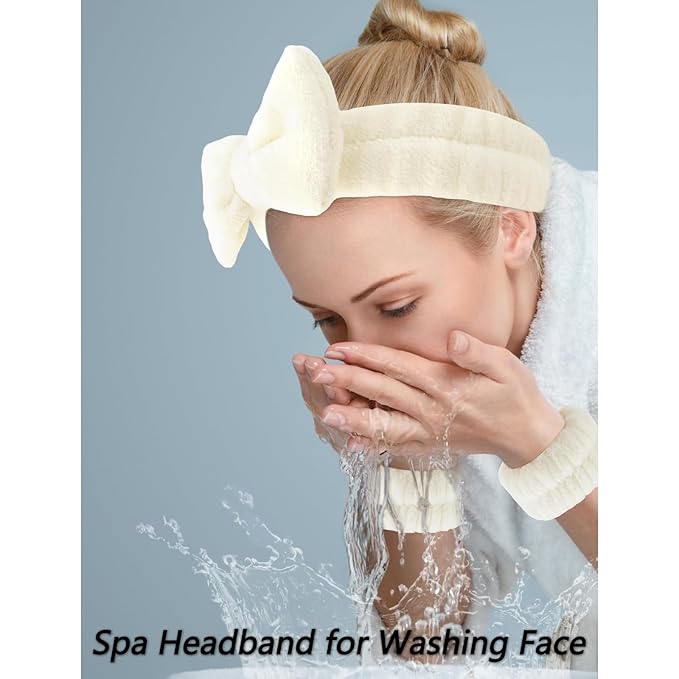 VELSCRUN Spa Headband, Makeup Face Wash Skincare Headbands, Bow Hair Band Party Favors for Washing Face, Stocking Stuffers For Women Teen Girls Christmas Gifts Hair Accessories Beige Coffee Color