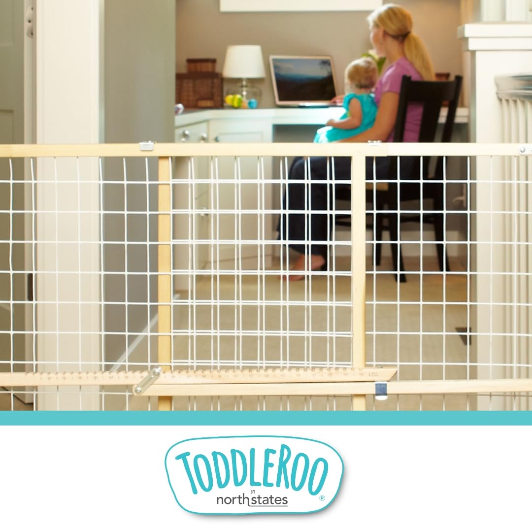 Toddleroo by North States - Extra-Wide Wire Mesh Wooden Baby Gate: Pressure Mounted Baby Gate for Doorways - Adjustable 29.5 to 50 Inches Wide - 31 Inches Tall