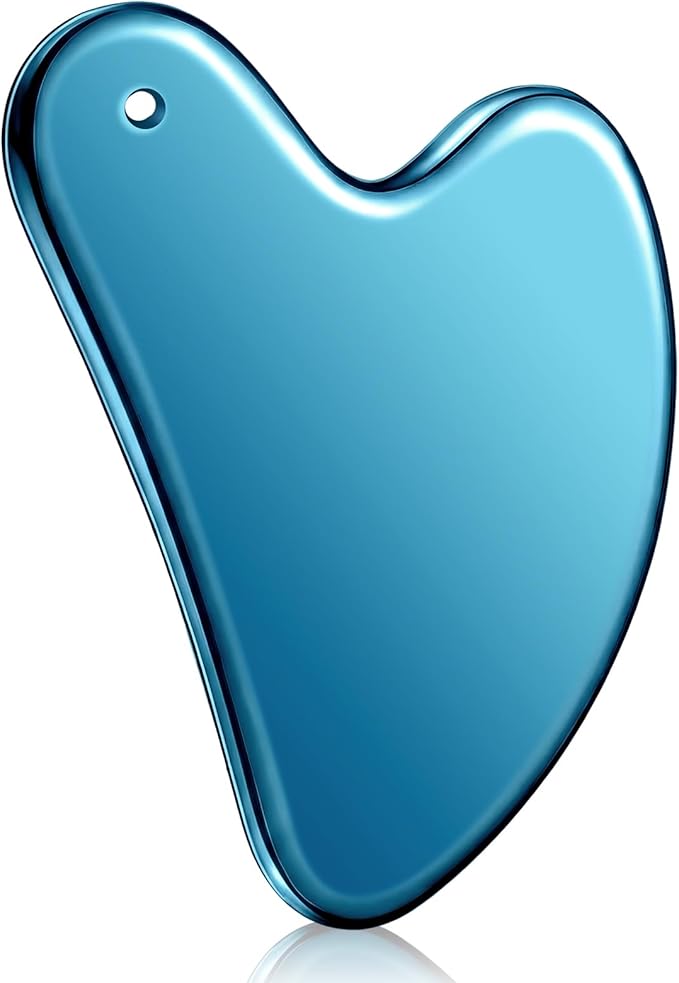 Nuanchu Stainless Steel Gua Sha Facial Tools Metal Guasha Tool for Face Body Jawline Shaper, Double Chin Reducer, Puffiness Reducing, Lymphatic Drainage Massager Skin Care Gift with Pouch(Blue)