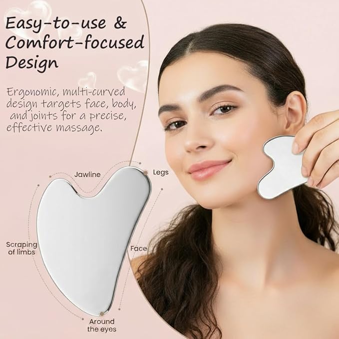 Gua Sha Facial Tools Capable of Facial Sculpting & Depuffing,Cooling Stainless Steel Metal Gua Sha Lymphatic Drainage Massager for Daily Skin Care Beauty Routine