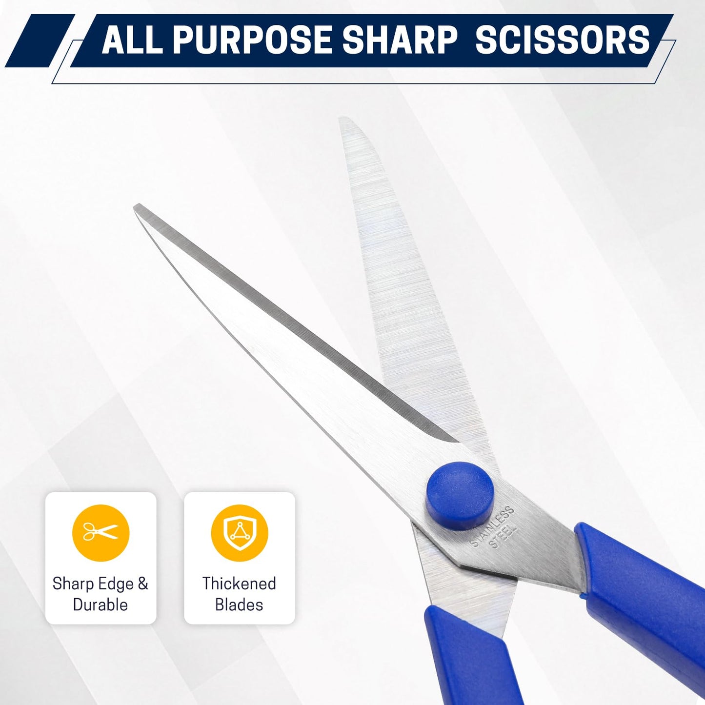 BURVAGY 24-Pack 8" All Purpose Heavy Duty Sharp Scissors Bulk for Office School Home Stainless Steel Blades Safety Soft Grip Handles,Right/Left Handed Scissors