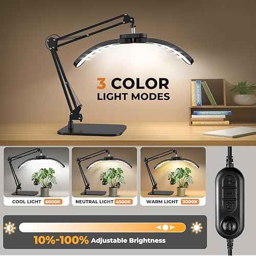 Half Moon Light for Nail Desk, 22W LED Lash Light with Adjustable Arm, Desk Clamp & Base, Foldable Nail Tech Lamp for Manicure, Eyelash Extensions, Beauty, Tattoo, Esthetician