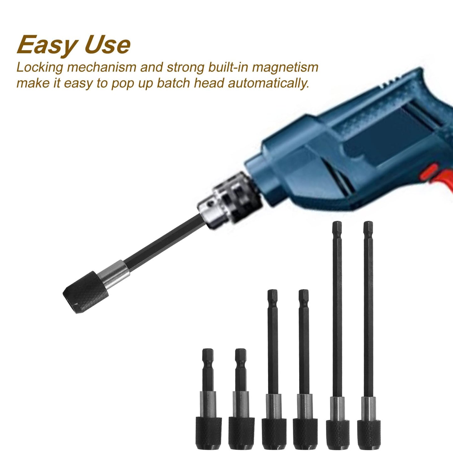 OSVJE 6PCS Hex Shank Drill Bits Adapter, 1/4 Inch Black Hex Shank Quick Release Bit Holder with Aluminum Sleeve, Magnetic Impact Driver and Drill Bit Extension, 2",4",6" Length