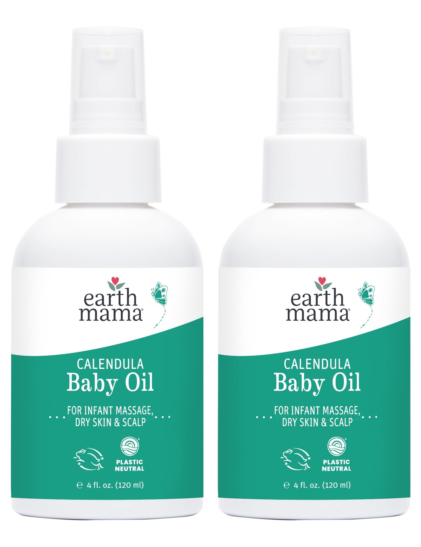 Earth Mama Calendula Baby Oil | Massage Oil for Newborn Skin Care, Dry Skin & Scalp Moisturizer, Fragrance Free, 4-Fluid Ounce (2-Pack)