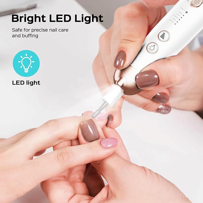 COSLUS C30 Professional Manicure Pedicure Kit: 5 in 1 Electric Nail File Set Toenail Grinder, 5 Speed Cordless Nail Drill for Thick Nail Toenail Cuticle, Hand Feet Trimmer Buffer for Women Men Baby