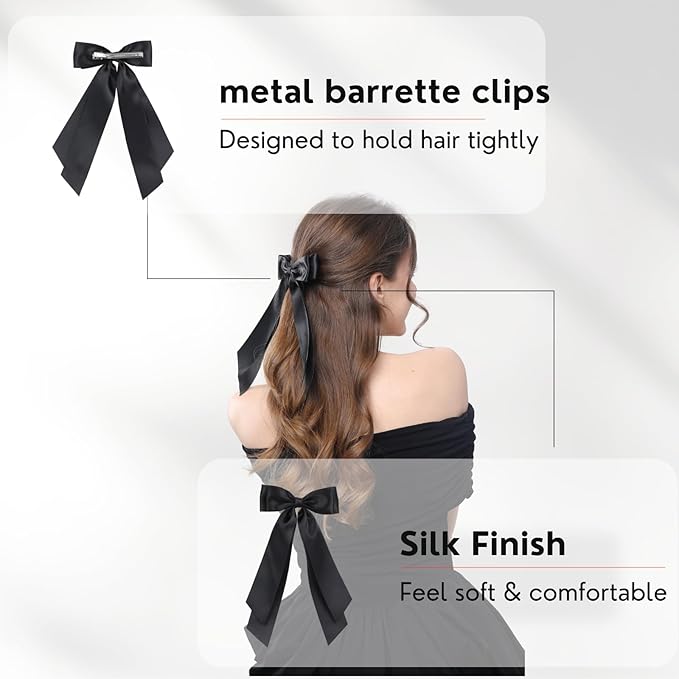 LuSeren 2 PCS Double Layer Hair Bows Beige Black Hair Ribbon Clips Ponytail Holder Accessories for Women Girls Toddlers Teens Kids