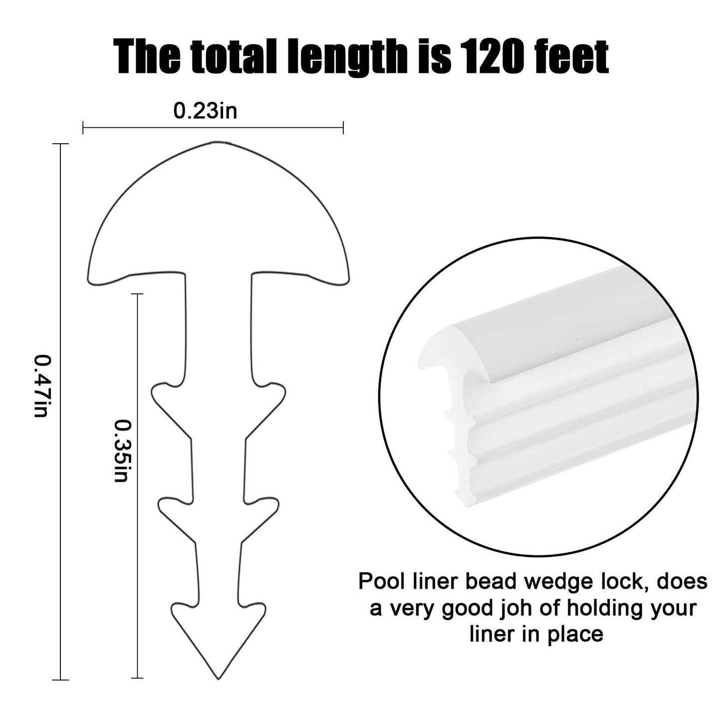 FBULWSEC 120'ft Swimming Pool Liner Lock - Bead Lock for Inground & Above Ground Pools - Pool Liner Bead Wedge Lock Replacement