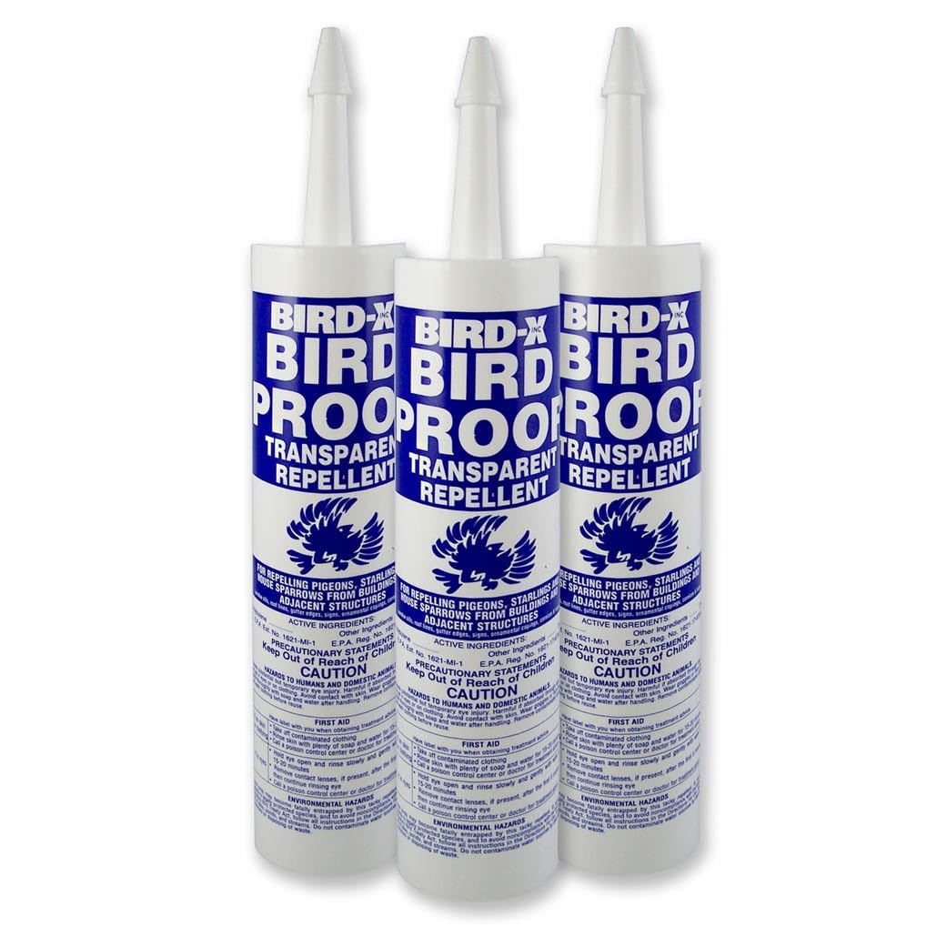 Bird-X Bird Proof Gel, Sticky and Transparent Clear Gel, Long-Lasting and Easy to Use, Each Tube Covers 10 Linear feet, Pack of 3 Tubes (10 fl. oz. Each)