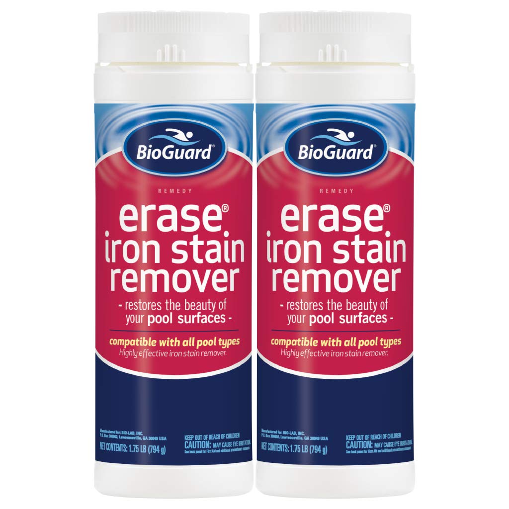 BioGuard Erase Iron Stain Remover, 1.75 lb, Pack of 2, Highly Effective Iron Stain Remover, Restore Pool Surfaces, Suitable for All Pool Types