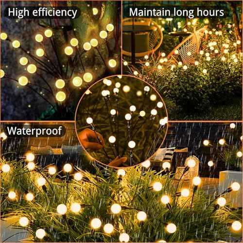 OZS 10 Pack Total 80 LED Solar Garden Lights Fairy Outdoor - Solar Firefly Lights Outdoor, Sway by Wind, Waterproof for Garden Patio Pathway Fairy Decoration (Warm White)