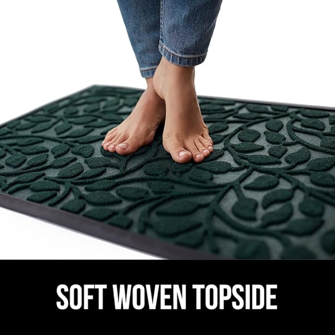 GORILLA GRIP 100% Waterproof All-Season WeatherMAX Doormat, 47x35, US Designed Natural Rubber, Stain and Fade Resistant, Low Profile Indoor Outdoor Door Mats, Easy Clean Patio Mat, Moss Vine Leaves