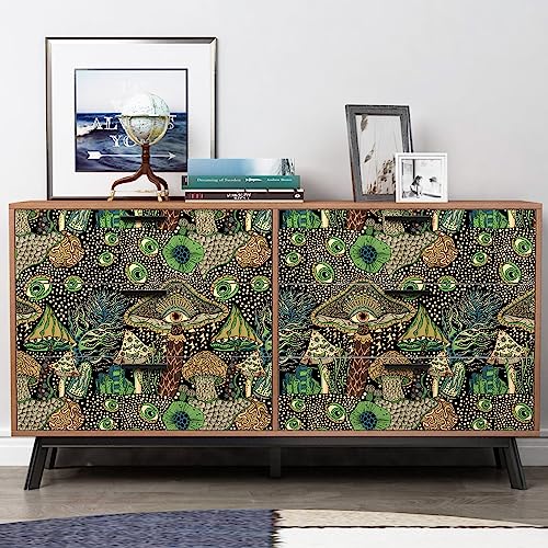 WENMER Peel and Stick Floral Boho Mushroom Wallpaper - Self Adhesive Contact Paper for Bedroom Bathroom 17.7in x 9.8ft