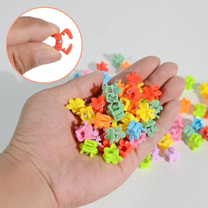 Mini Flower Hair Clip Flower Clips,Colorful Mini Hair Claw,for Women, Girls,Baby, Toddler Bangs Strong Grip Small Tiny Rainbow Hair Clips (50, Assorted)
