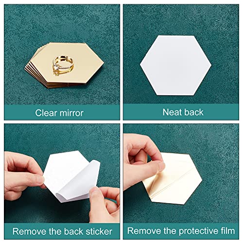 OLYCRAFT 24Pcs Hexagon Mirror Wall Stickers Removable Self-Adhesive Mirror Tile Acrylic Wall Decals Acrylic Mirrors Tiles Gold Decal for DIY Craft Home Decorations - 4x3.4 Inch