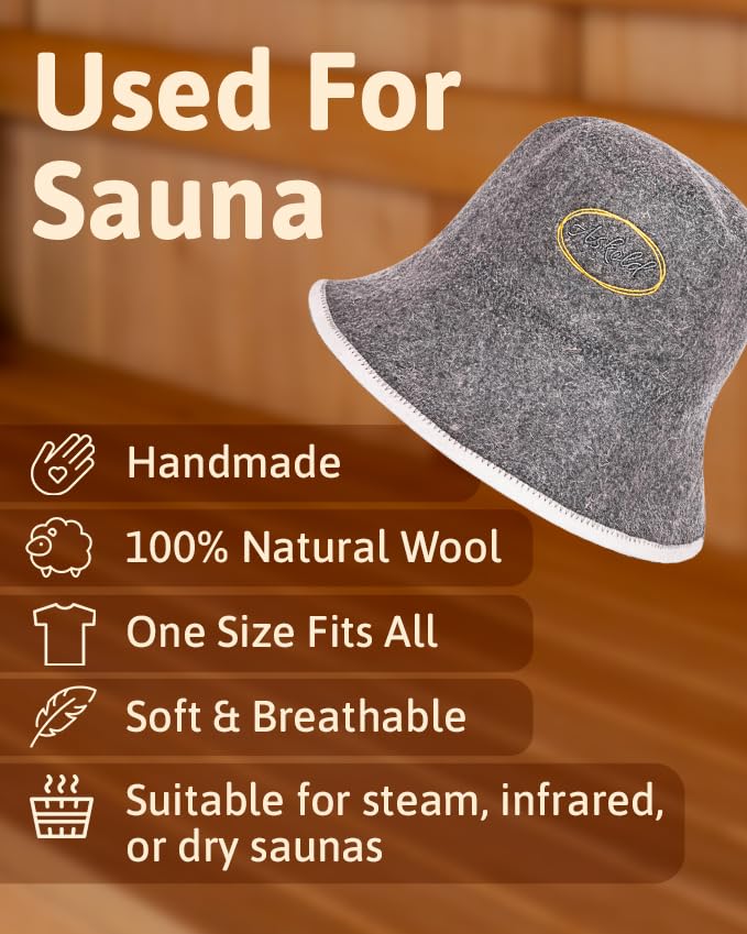 ASKOLD Sauna Hat for Women and Men - Natural Wool Sauna Bucket Cap to Protect Hair, Finnish Felt - Eco-Friendly Banya Hat Sauna Accessories (Gray)
