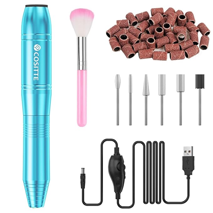 Electric Nail Drill,USB Electric Nail Drill Machine for Acrylic Nail Kit,Portable Electric Nail File Polishing Tool Manicure Pedicure Kit Efile Nail Supplies for Home Salon,Sky Blue