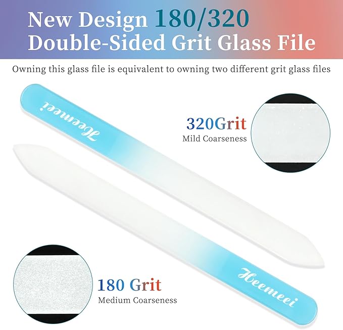 4 Pack Double Sided Glass Nail File With Case - 180/320 Grit for Natural Nails, Fingernails, Crystal Files for Women Pedicure