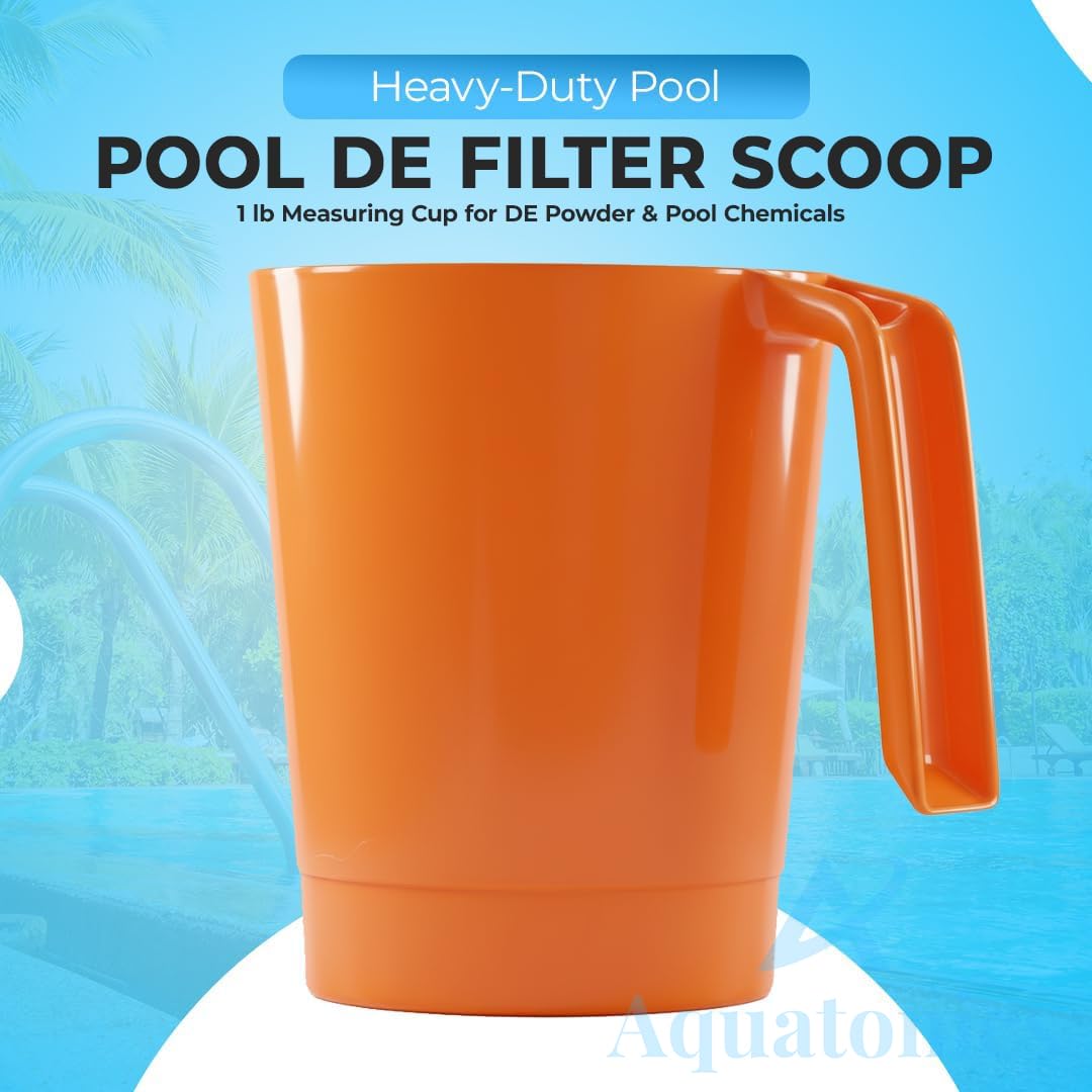 Heavy Duty Pool DE Filter Scoop –1 lb Measuring Cup for Pool Chemicals, Diatomaceous Earth Powder, Soda Ash, Stabilizer, Conditioner –Durable Plastic with EZ Grip Handle for Swimming Pool Maintenance