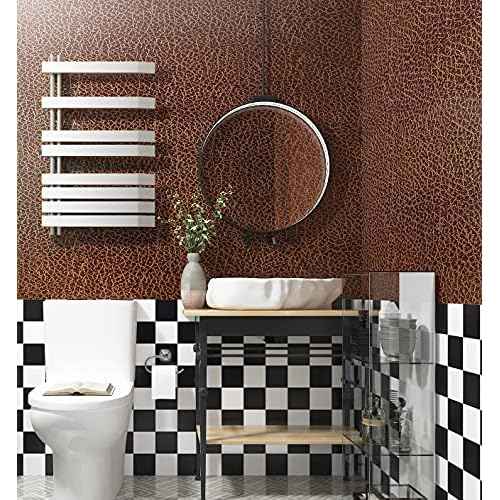 FunStick Brown Wallpaper Peel and Stick Modern Faux Leather Contact Paper Self Adhesive Crocodile Brown Wallpaper Stick and Peel Waterproof Leather Wall Paper for Bedroom Bathroom Shelves 15.8"x78.8"