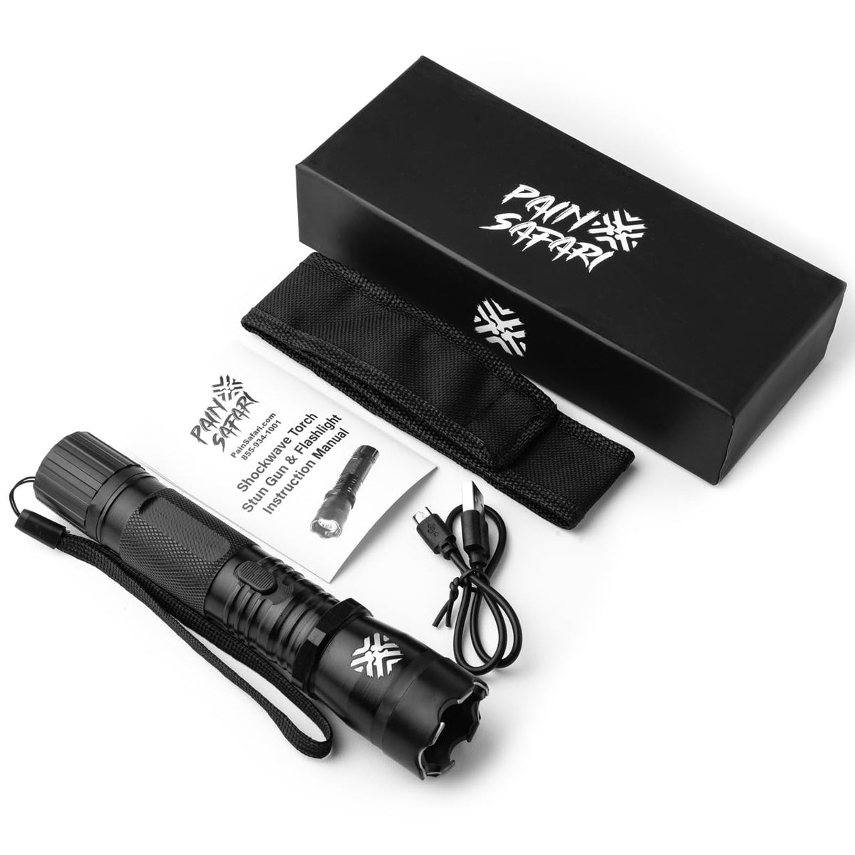 Pain Safari 2-in-1 Stun Gun Flashlight | Rechargeable Stun Gun for self Defense Men Women | Palm-Sized | 150-Lumen, 9,000 Volts to Deter Attackers